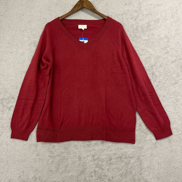 Lucky Brand Sweaters - NEW Lucky Brand Womens L Pomegranate Red V-Neck Sweater 55% Cotton Blend